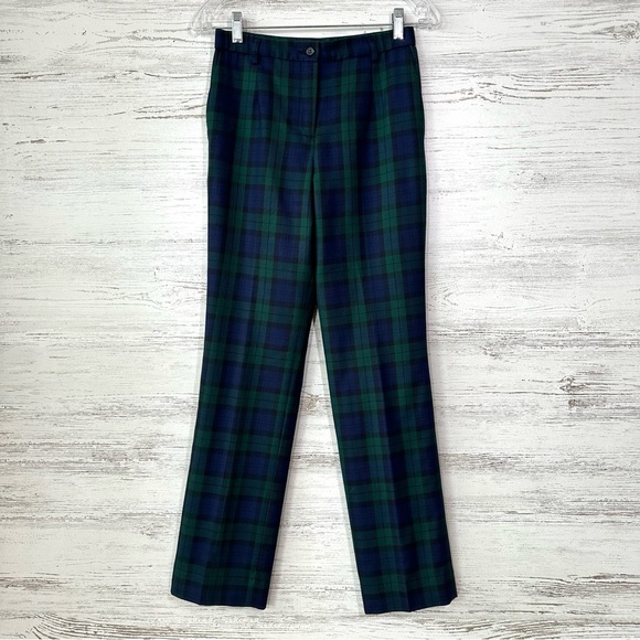 PENDLETON Blackwatch Plaid 100% Virgin Wool High Rise Straight Leg Pants 2P - Picture 2 of 11